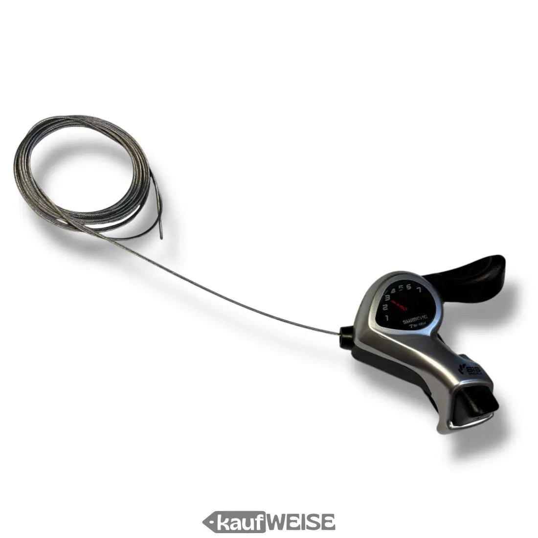 Silberner und schwarzer Shimano Tourney SL-TX50-7R Daumenschalthebel, 7-Gang rechts mit Ganganzeige und 2400mm Kabel