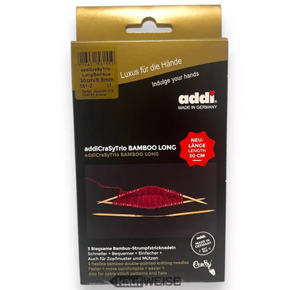 Packung mit AddiCrasyTrio Bambusstricknadeln für Socken im 3er Set