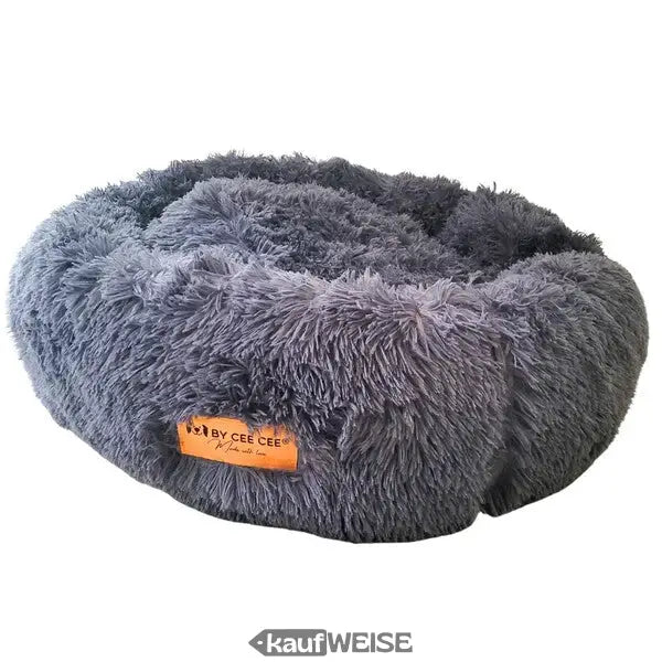 Gemütliches graues Plüsch-Hundebett Donut 60cm waschbar von Cee Cee