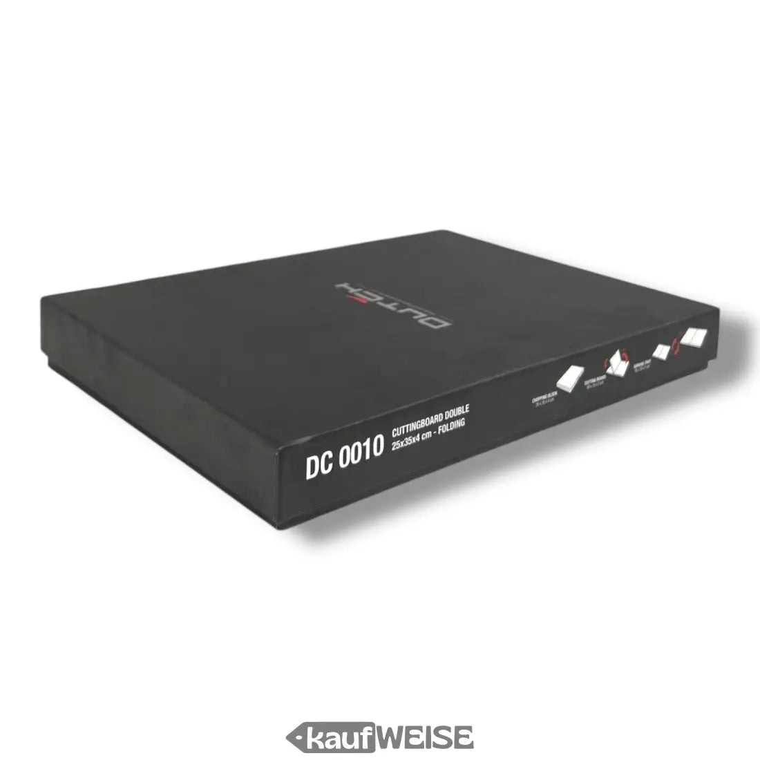 Schwarzes kompaktes Audio-Interface mit roten und weißen Anschlüssen, silbernem DUTCH-Logo