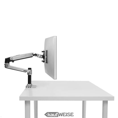 Silber und schwarz verstellbarer ergotron lx desk mount lcd arm hält minimalistischen weißen monitor bis 34 zoll