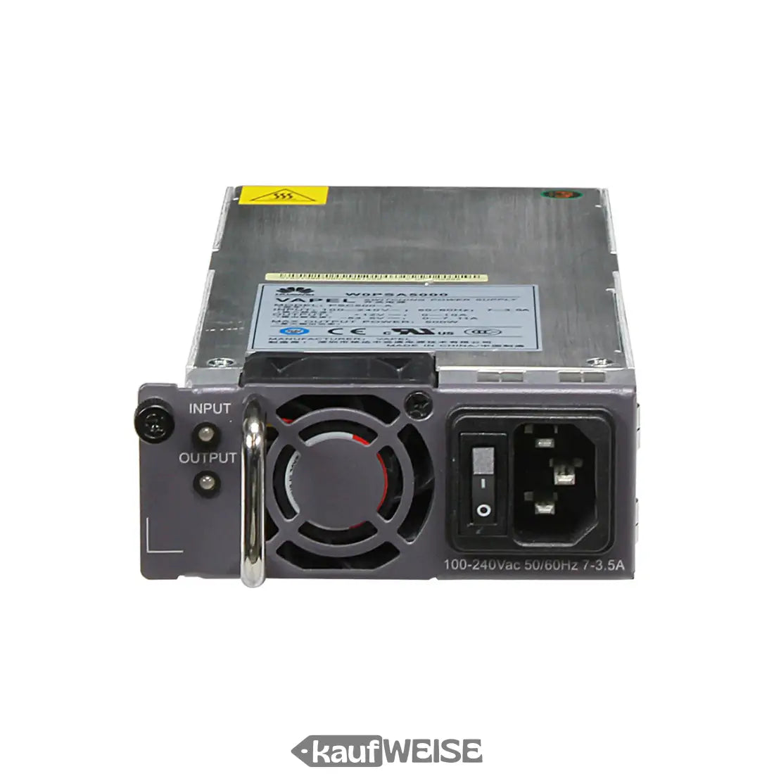 Huawei W0PSA5000 500W Netzteil mit grauem Gehäuse, schwarzem Lüfter und Ports