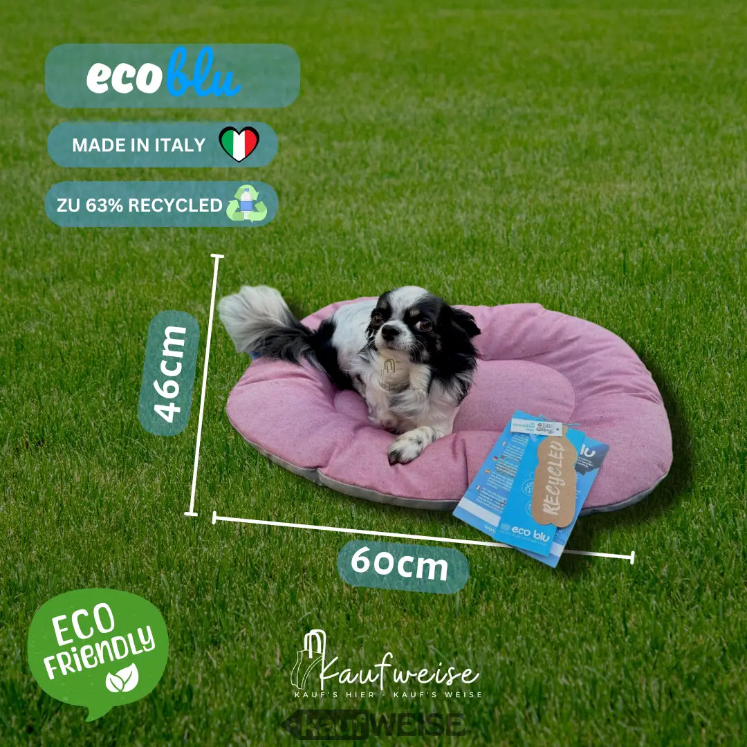 Rosa Hundebett mit Hund, stylishes italienisches recyceltes Tierkissen