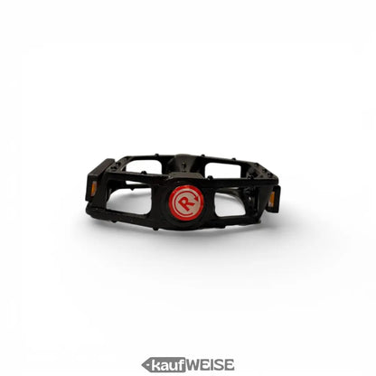 Schwarzes Metall-Plattform-Pedal-Set mit rotem r-Logo, links/rechts, Anti-Rutsch-Pins