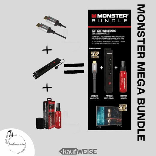 Monster Pack HDMI 8K - 4K 120 Hz 48 GBPS 1,8 m + SCREENCLEAN 60 ML + Zasilanie 4 gniazda