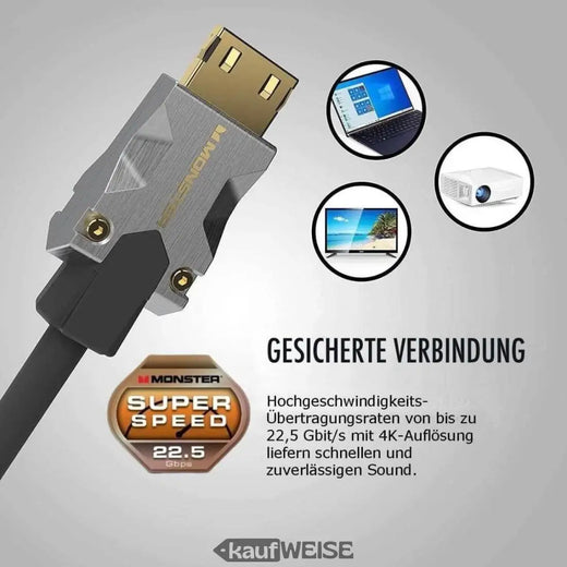 Kabel HDMI Monster M1000 Ultra HD (3 m) | 4K HDR10 | Wysoka prędkość 18 Gb/s | Złącze V-Grip™
