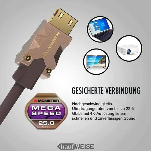 Kabel HDMI Monster M2000 5m | Hiperprędkość 25 Gb/s | UHD 4K HDR10+ | Złote styki V-Grip